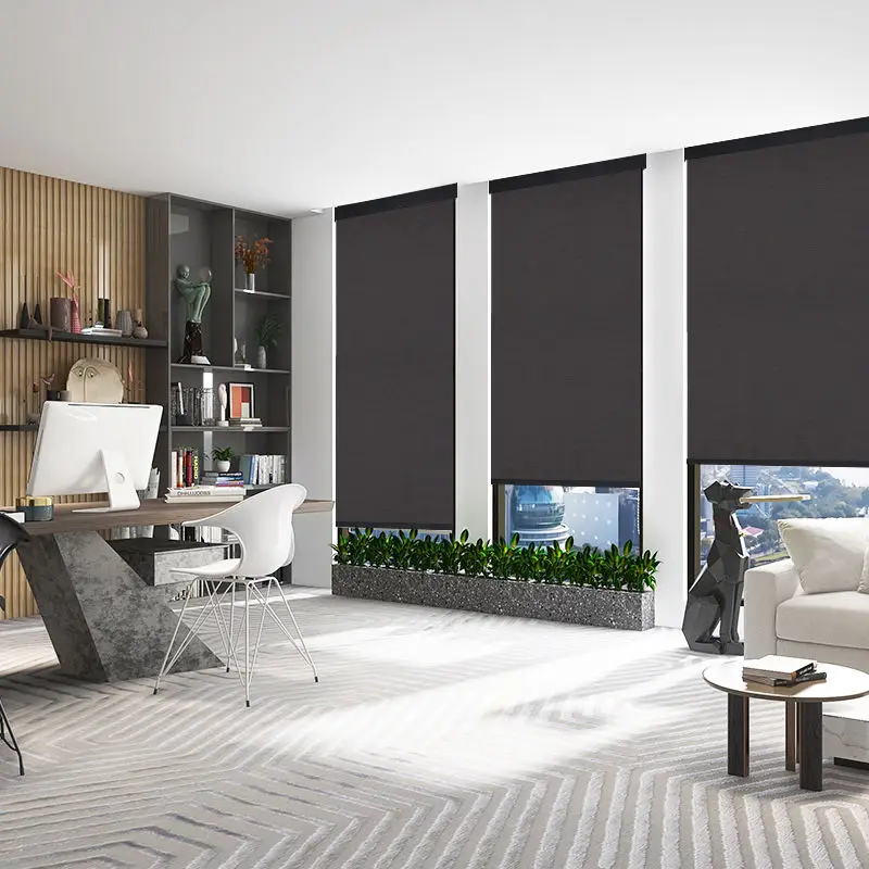 Motorized Roller Blinds Works with Tuya App 100% Blackout Fabric Remote Control Thermal Insulation UV Protection Quiet Operation