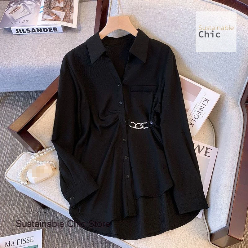 Korean-style fashion western style long sleeve waist shirt women's spring and autumn new temperament high sense casual top