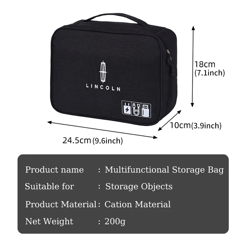 Car Multifunctional Bi-fold Storage Bag Double Zipper Large For Lincoln Navigator MKZ MKX MKC MKT Continental Nautilus