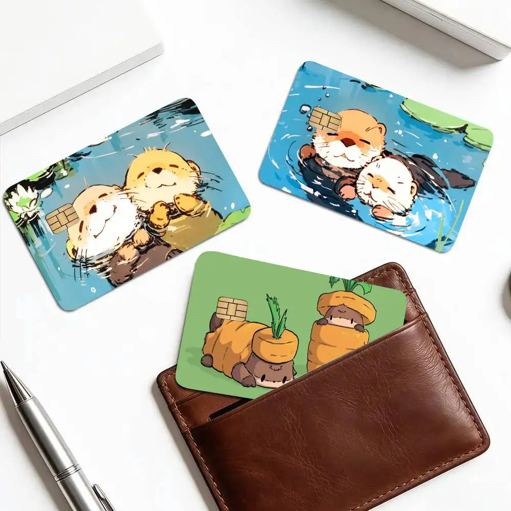 Cute Otter Animation Card Sticker 4Pcs Credit Card Skin Anti Scratch Bank Debit Card Decal