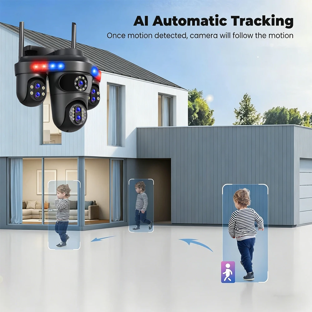 Outdoor 35MP WIFI IP Camera 7Lens 4 Screen 10X Zoom 360° Three PTZ Auto Tracking Wide Angle Home Business Security CCTV Camera
