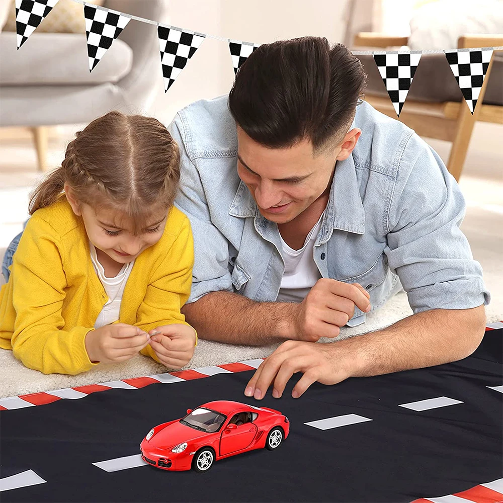 Racing Car Party Decoration Black White Checkered Formula 1 Banner Flag Foil Balloon for Boys Car Birthday Party Favor Kids Gift