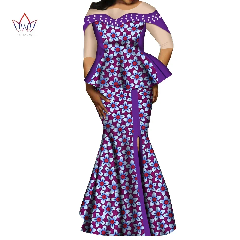 

Ankara African Tops and Skirt Sets for Women Wedding Party Customize Mermaid Skirt Top Sets Peals African Women Clothing Wy9963