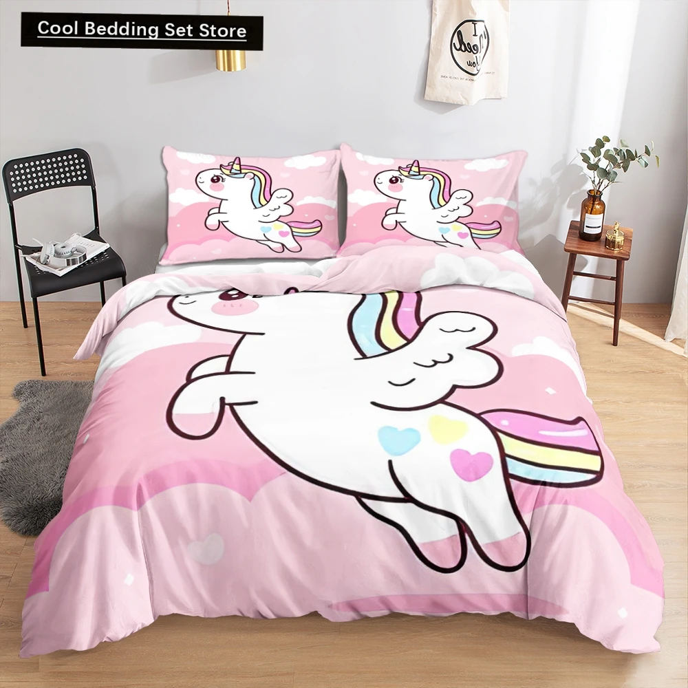 

Kawaii Unicorn Colorful Luminous Unicorn Kids Bedding Set for Girls Pink Deluxe Quilt Cover Bedding Set King Queen Quilt Cover