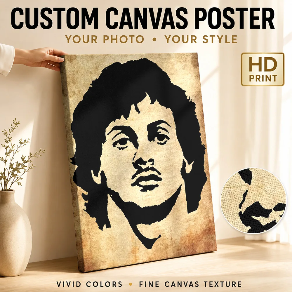 Sylvester Stallone Portrait Framed Canvas Print Personalized Photo Retro Stencil Illustration Wall Art For Home Theater Lounge