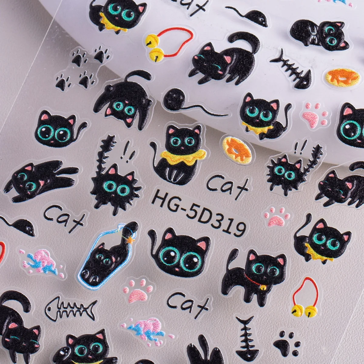 1PC Black Silver Cat Animals Nail Sticker Decals Y2K Charms Cute Dog Cartoon Adhesive Sliders Foils For Manicure Nail Art