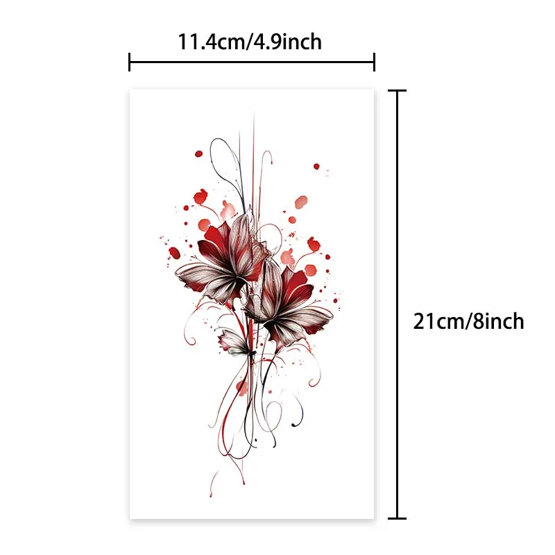Red Flower Waterproof Temporary Tattoo for Waist and Arm, Long-Lasting, Realistic Fake Tattoo for Men and Women