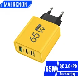 Carregador Rápido USB Tipo C para Celular, Adaptador de Parede, Carregamento Rápido 3.0, UE, Plugue EUA, iPhone 15, Huawei, PD, 65W, GaN