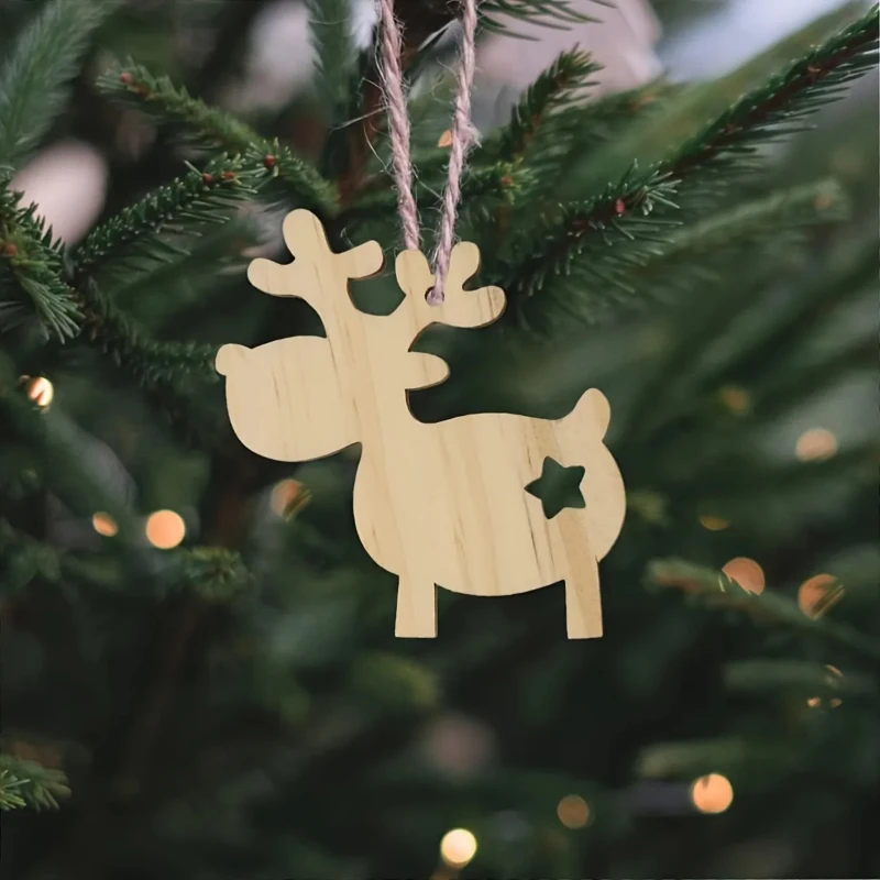 

10 шт. Рождественский олень с деревянной звездой для рождественских и праздничных подарков, подарочных этикеток и праздничных украшений