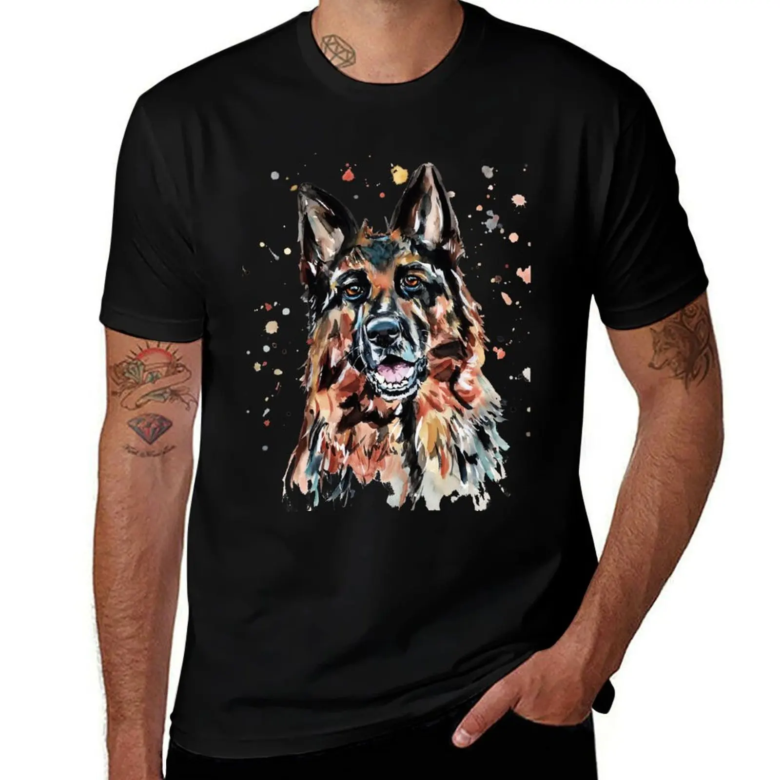 Shepherd Watercolour German T-Shirt Worker Basic Short Sleeve Tee