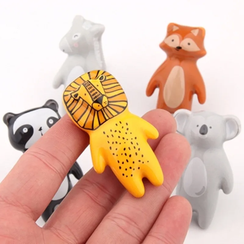 Cute Animal Children Room Handles Kid Room Cartoon Ceramic Knob Lion King Panda Fox Koala Donkey Shaped Hardware Drawer Handles