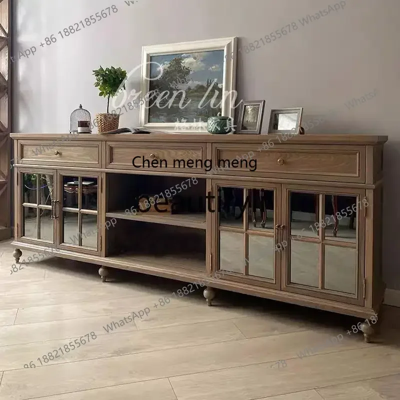 

French retro solid wood dining side cabinet integrated wall TV cabinet multi-functional storage cabinet6220