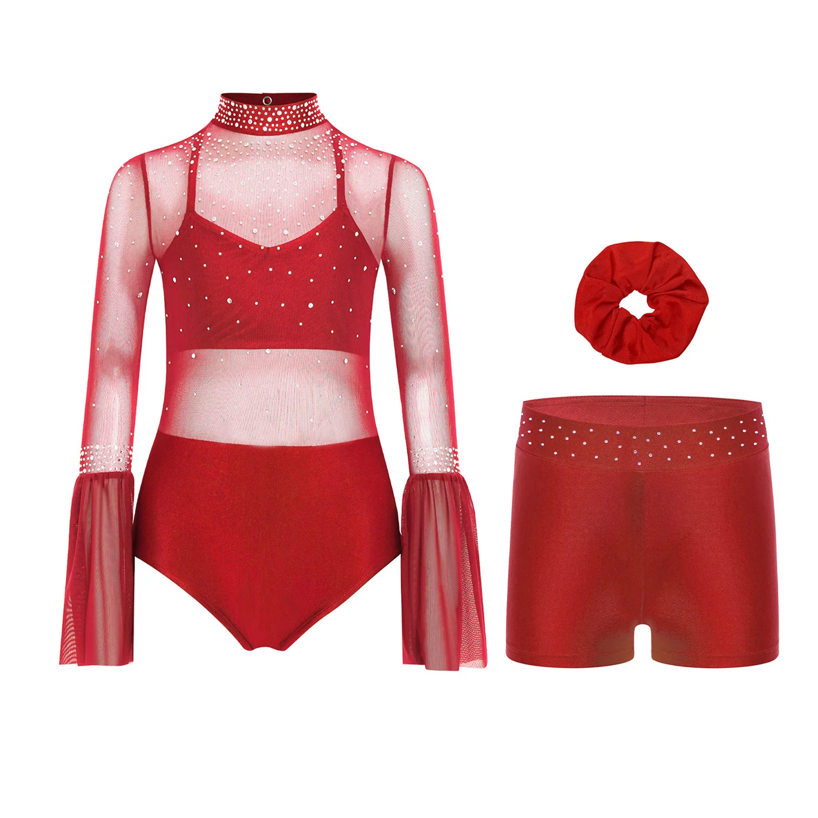 Costume de gymnastique artistique de Ballet pour filles, justaucorps de patinage sur glace avec strass pour enfants, vêtements de danse à manches longues