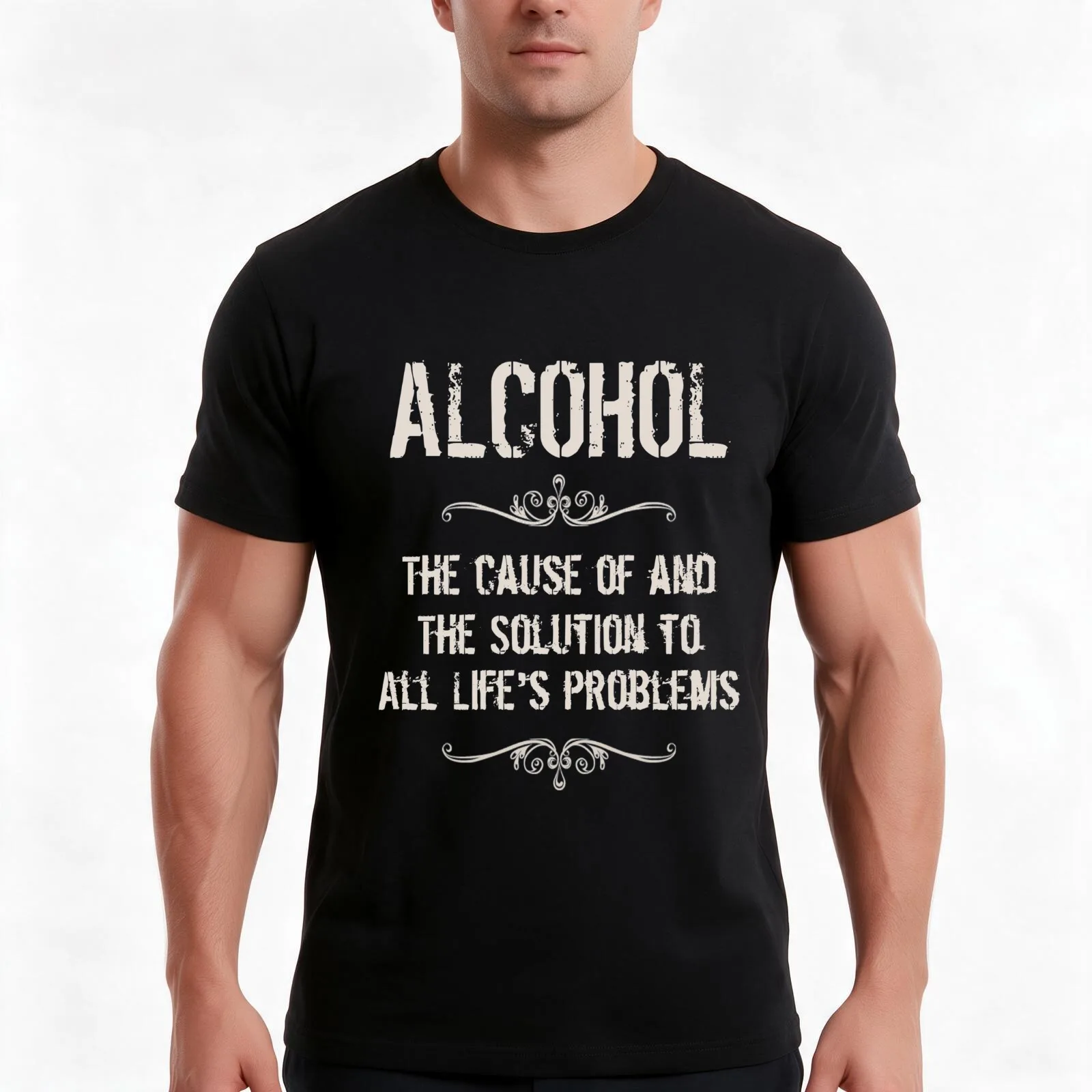 ALCOHOL -The Cause of and The Solution To All Life's Problems T-Shirt, Summer Casual Cotton Tee, Oversized Streetwear Tops