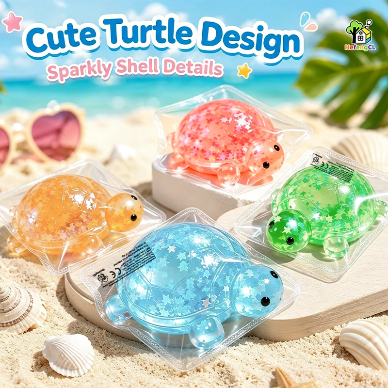 2PCS Random Color Sparkly Turtle Squishy Set, Glitter Filled Clear Sea Turtle Squeeze Toys, Cute Ocean Animal Sensory Toys for Kids, Fun Collectible Party Favors, Birthday Surprises, School Prizes, Halloween, Christmas & Holiday Gifts