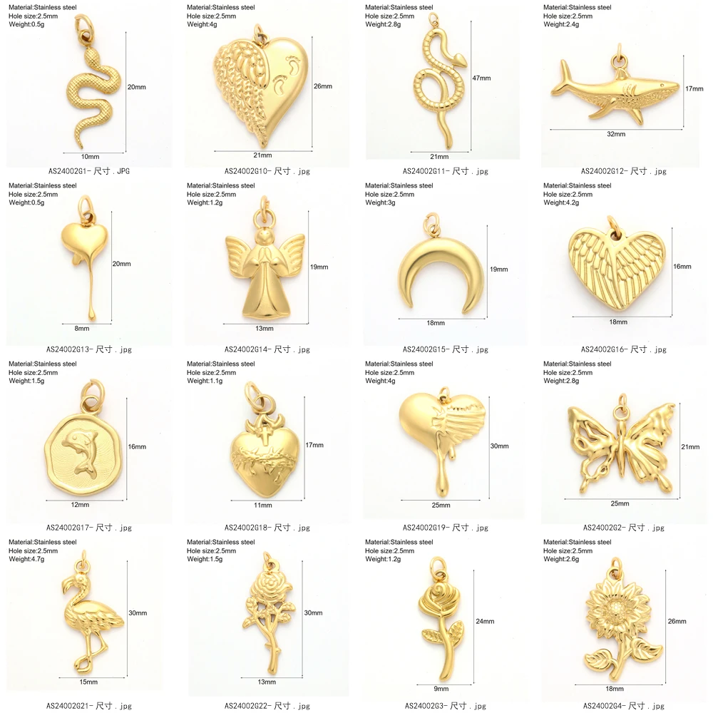 Simpatico animale farfalla MoonCharm per creazione di gioielli Pendenti a forma di cuore in acciaio inossidabile per realizzare collane fai da te,