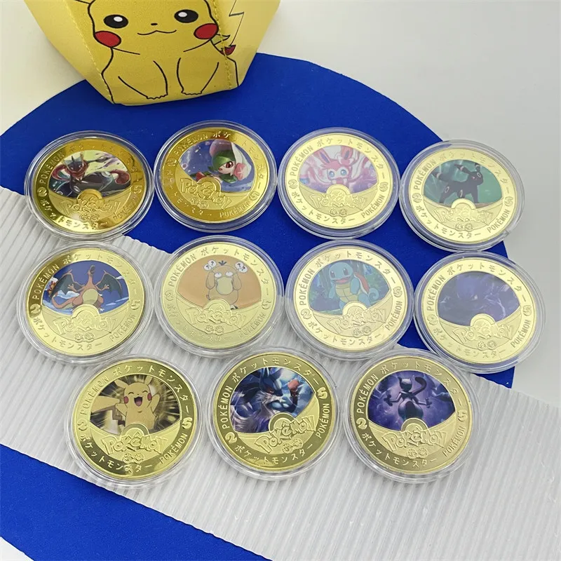 

Pokemon Pikachu Cartoon Souvenir Coin Anime Action Figures Dragonite Colored Anime Commemorative Coin Collection Decoration Gift
