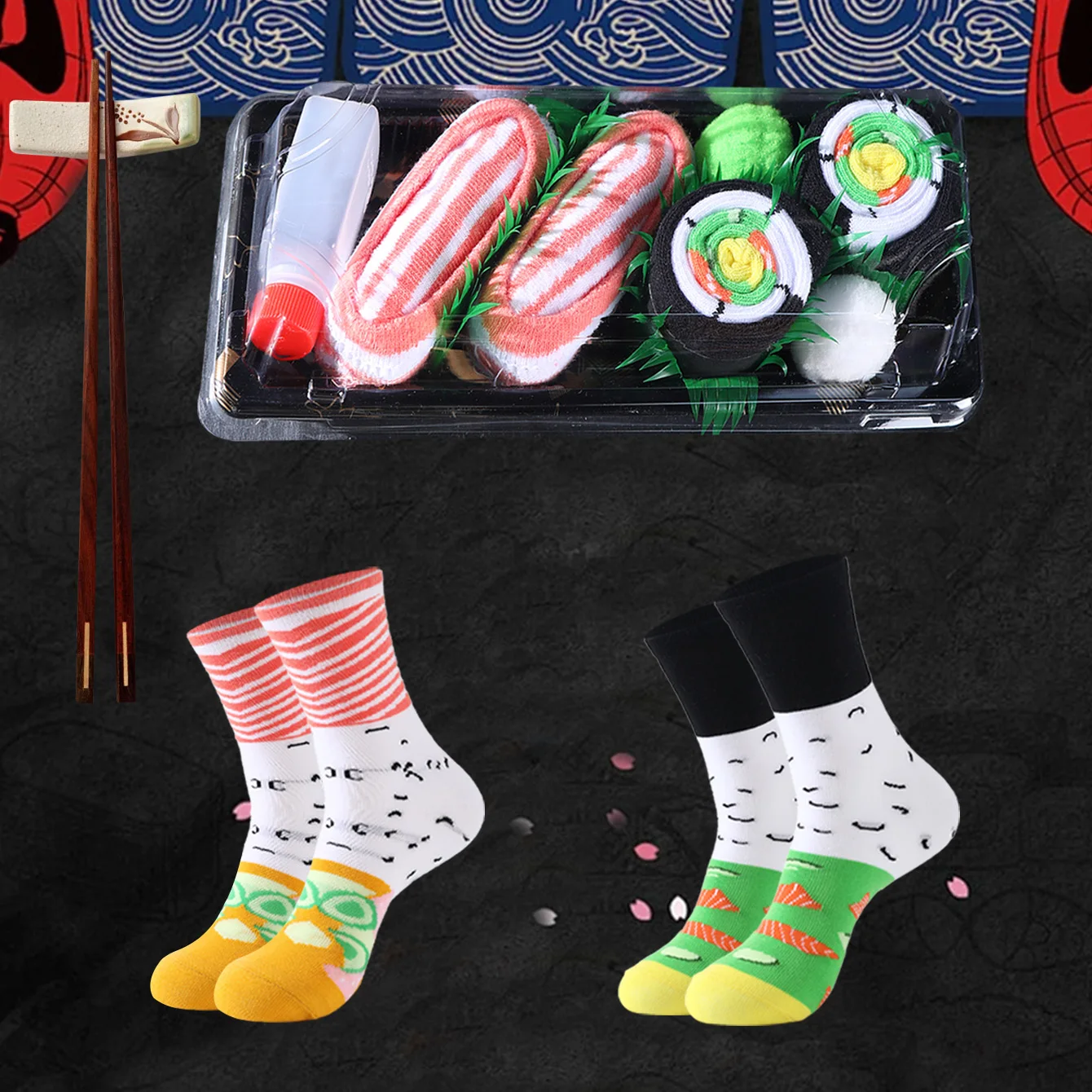 2 pairs of unisex mid-calf socks in a novelty and interesting salmon-themed gift box, creative socks with a fashionable and trendy style, comfortable and breathable, suitable for parties, casual wear, Valentine's Day,