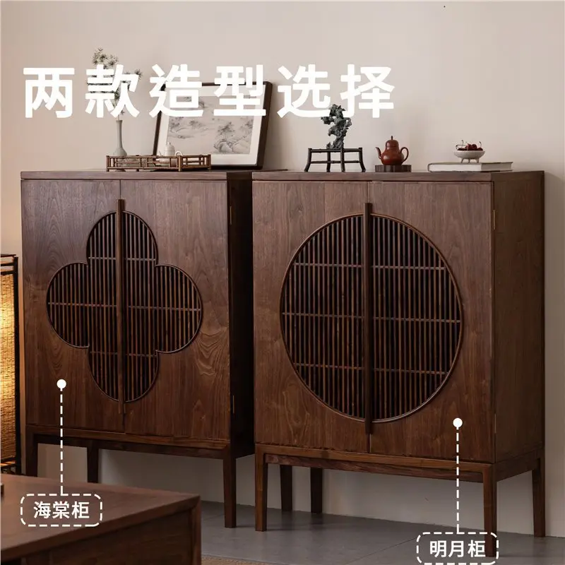 New Chinese shoe cabinet, side cabinet, entrance cabinet, Zen black walnut solid wood, furniture
