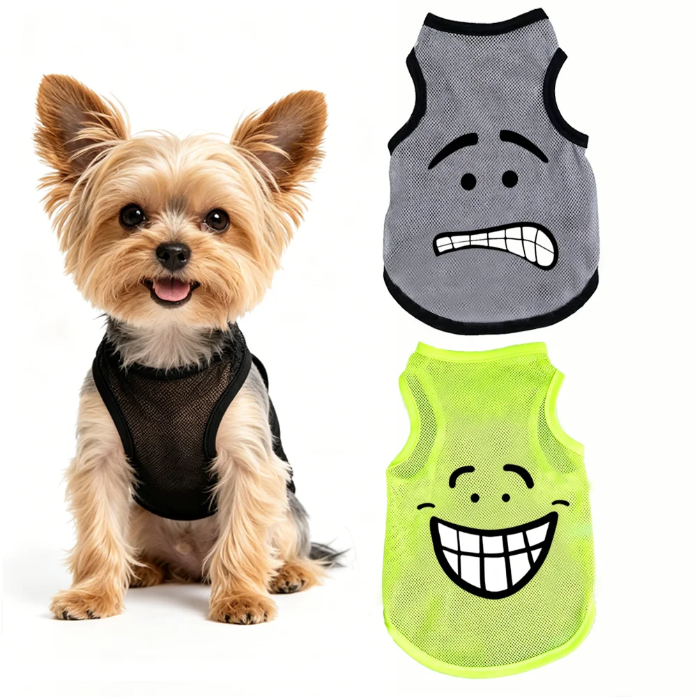 Summer Breathable Mesh Pet Vest Funny Expression Print Sleeveless Dog Shirt Cool Casual Clothes for Medium Puppy Cat Apparel