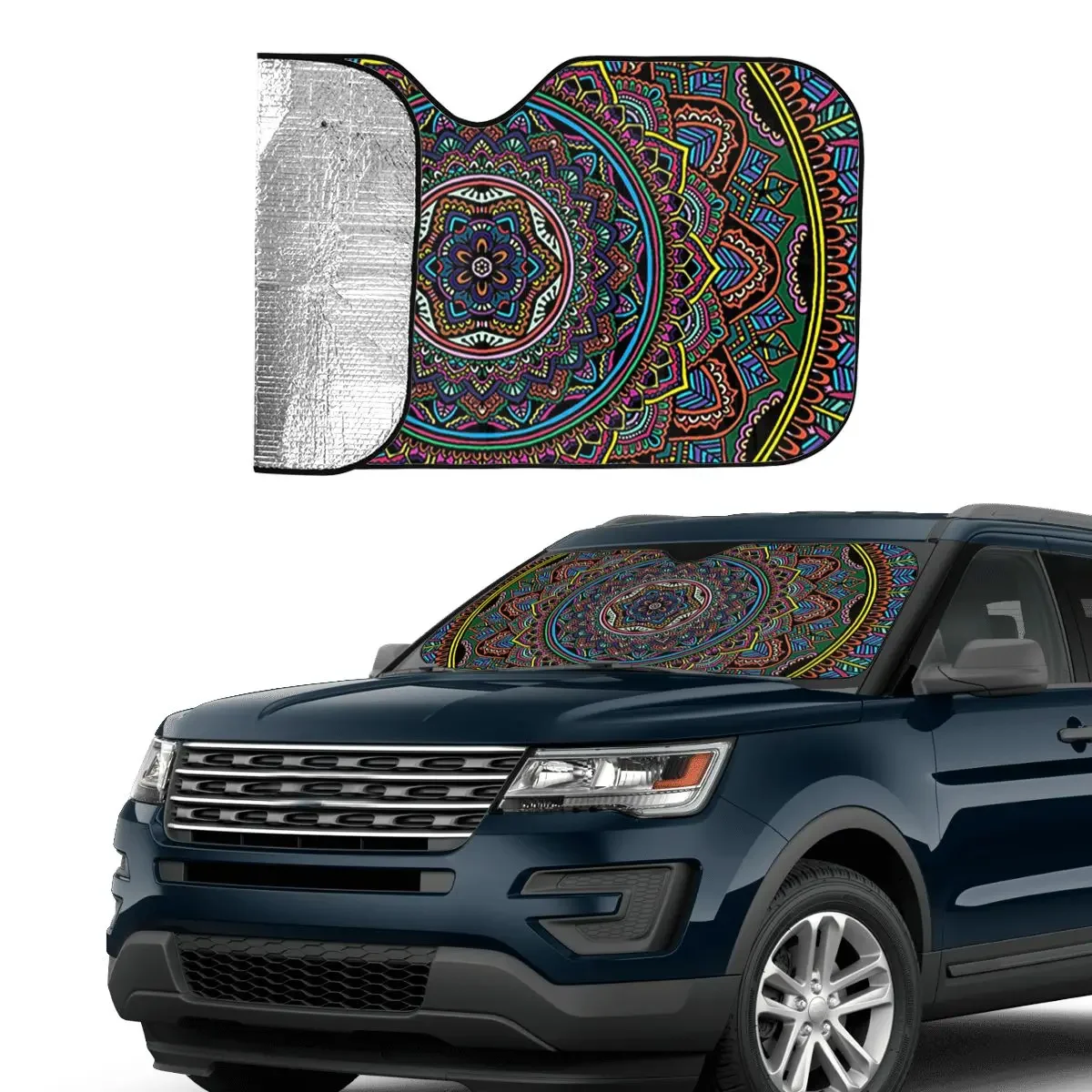 Ethnic Pattern Creative Windshield Sunshade 70x130cm Mandala Bohemian Aluminium Foil Sunshade Visor Front Window Cover