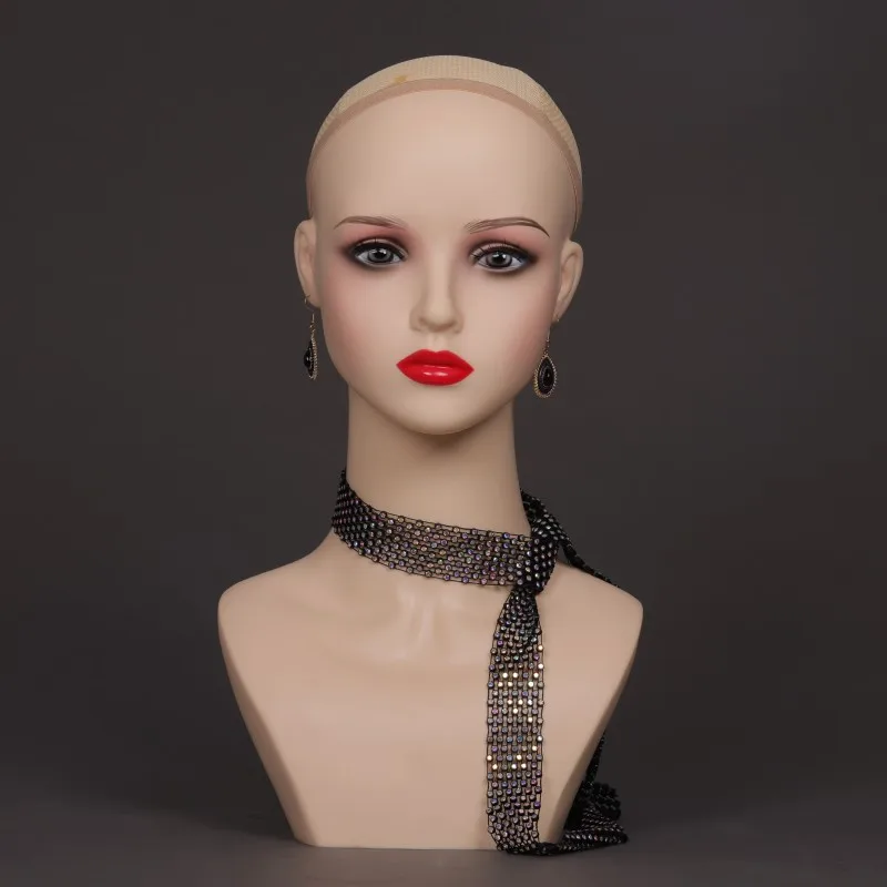 Rode Stip Lippen Make-Up Mannequin Hoofd Beige Huid Vrouwelijke Pruik Hoofd Mannequin Zonder Schouder Pvc Valse Hoofd Voor Display Pruiken