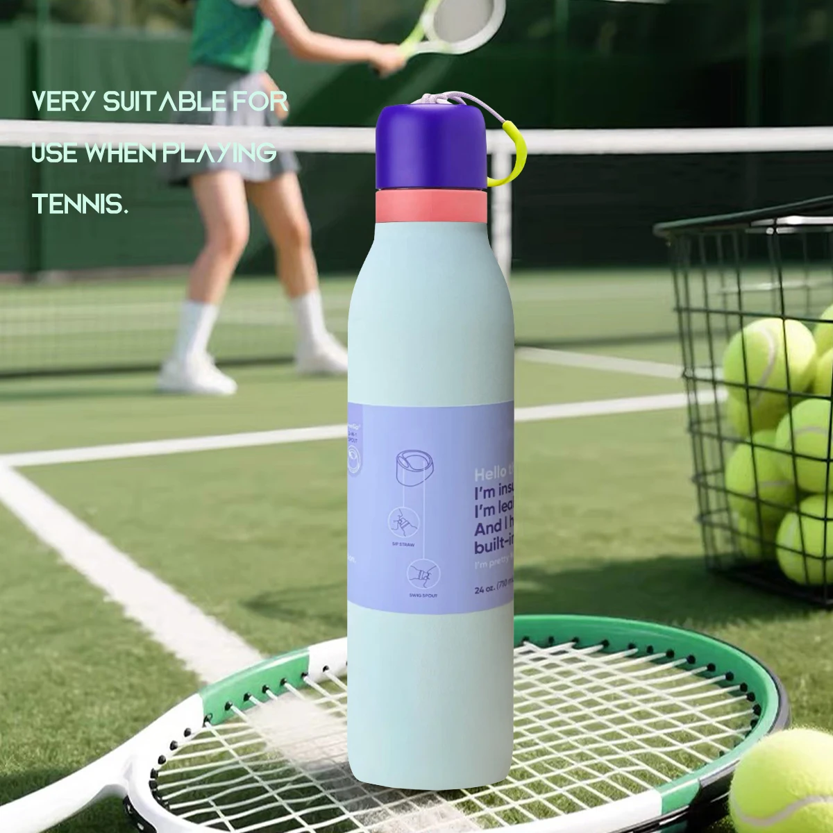 Owalaa beige isolierte Edelstahl-Wasserflasche mit Strohhalm, 24 Unzen, geeignet für Büroangestellte, Studenten, Reisen