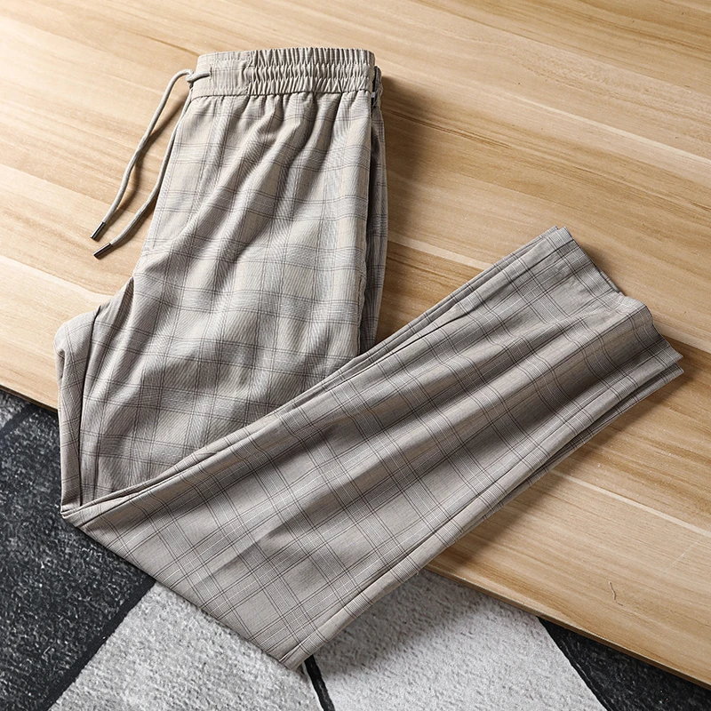 

Slim Fit Casual Pants for Men Lightweight Elastic Waist Briti Gentleman Sle Summer Faion Urban Cheered Nine-Tenths