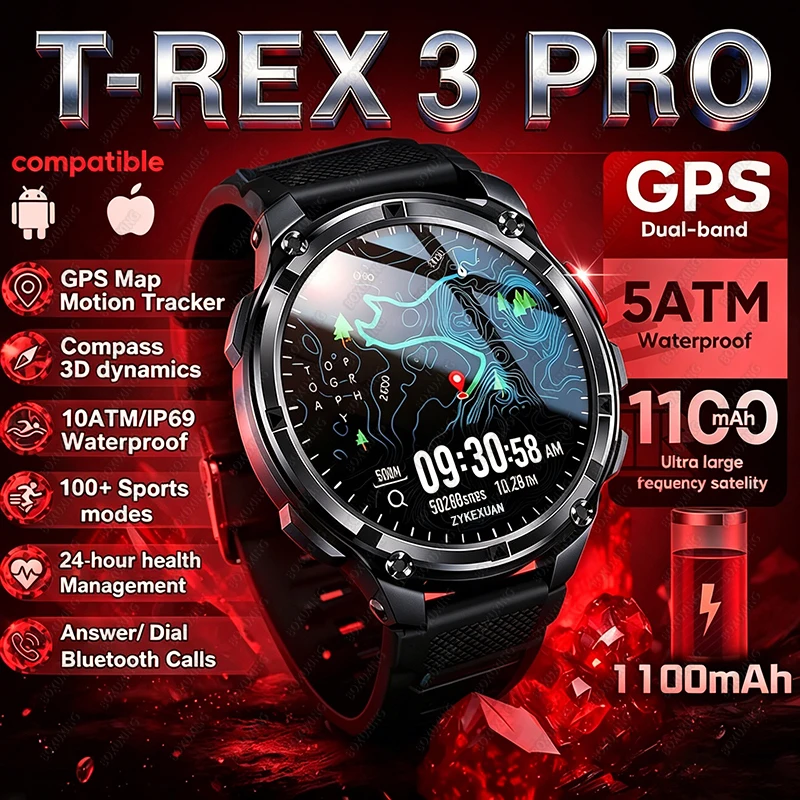 New T-Rex3 Ultra 1100mAh Battery Smart Watch GPS Track Compass IP69K Waterproof Sports tracker Outdoors Military Smartwatches