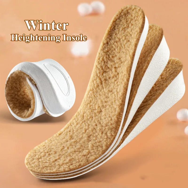 Height Increase Insole for Feet Winter Plush Warm Insoles for Shoes Martin Snow Boots Shoe Insert Thicken Heating Sole Men Woman