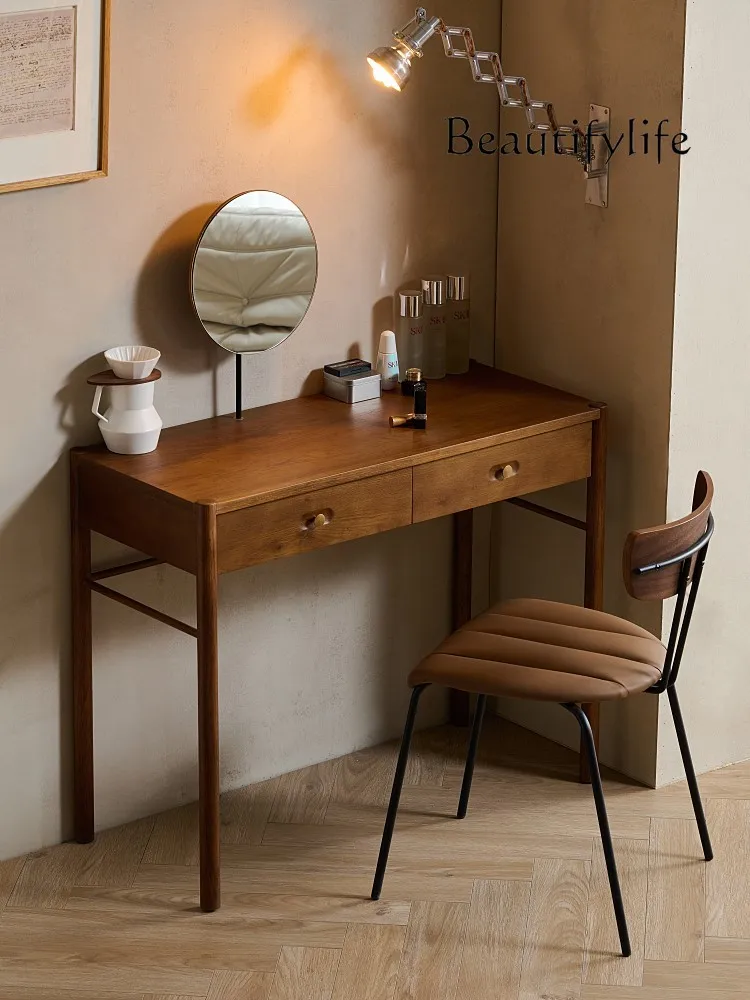 

Nordic Modern Minimalist Retro Distressed Solid Wood Dressing Table Bedroom Light Luxury with Mirror Makeup Table