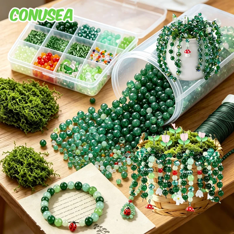 DIY Children's Crafts Kit Beads and Jewelry Making Kits Green Glass Bead Plant Set For Succulent-themed Bracelets for Girls Gift