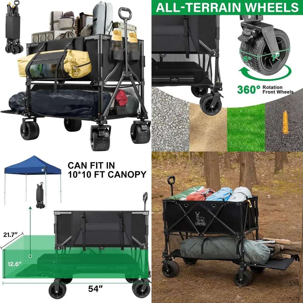 Collapsible 600lb Capacity 400L Sports Wagon with Large Wheels for Camping and Extended Utility Folding Cart