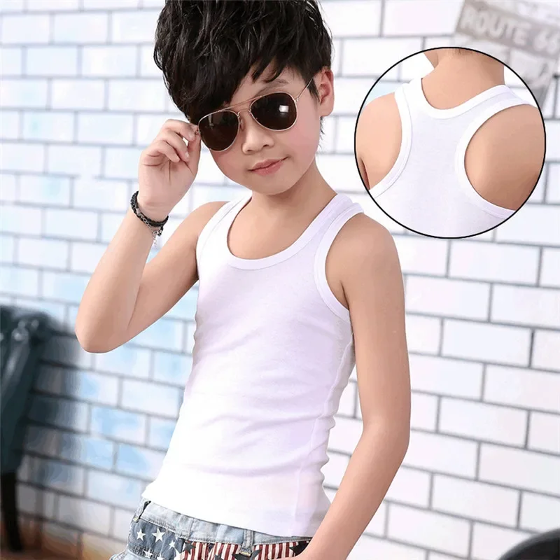 Children Vests T-shirts Summer Boys Girls Cotton Sports Tops Waistcoat Pure Color Casual Kids Vest