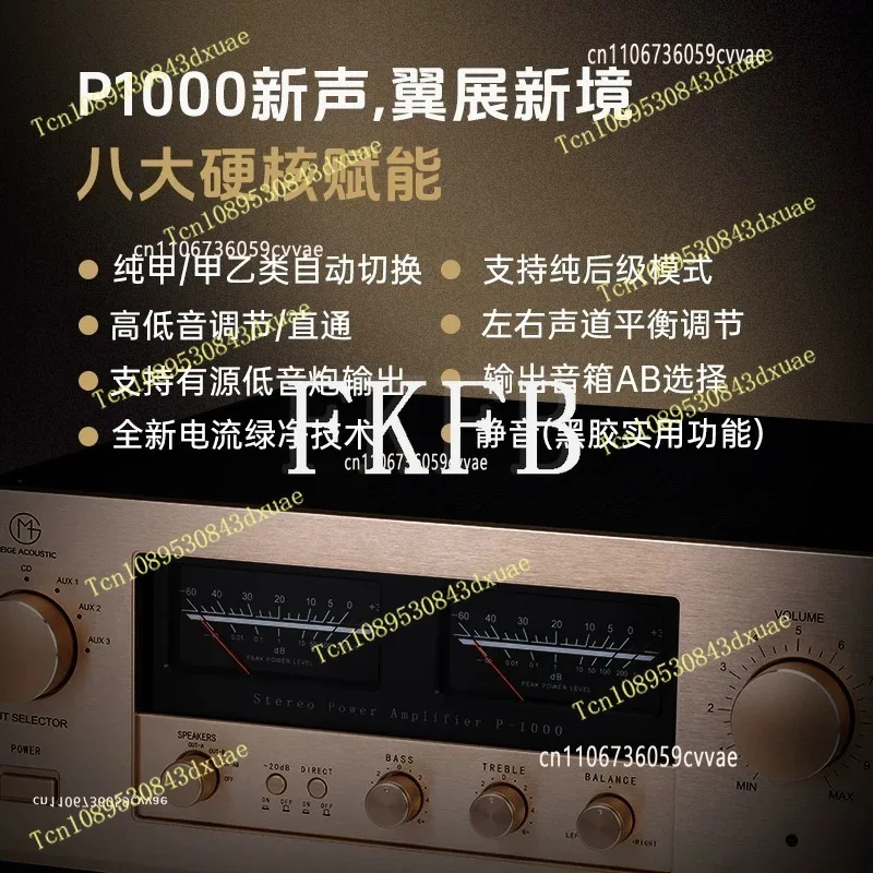 P1000 Class A and Class B High-power Dual Channel High and Low Frequency Adjustment Hifi Fever Merging Amplifier 110V 220V