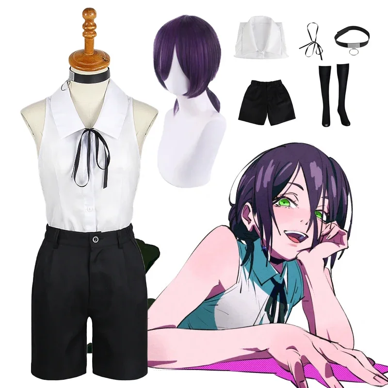 

Reze cosplay Chainsaw Man costume Anime Utfits Shirt Tie Short Wig Neck Ring Women Uniform Halloween Party