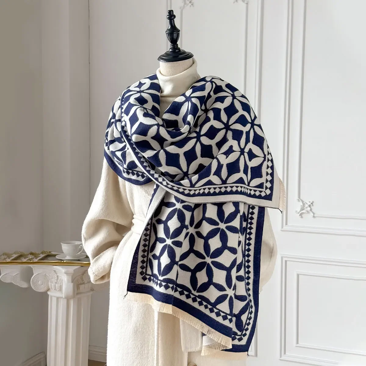 

2024 брендовое теплое кашемировое пончо, шаль, шарф, роскошный принт, толстое зимнее одеяло из пашмины, накидки Bufanda, повседневный хиджаб, палантины Echarpe