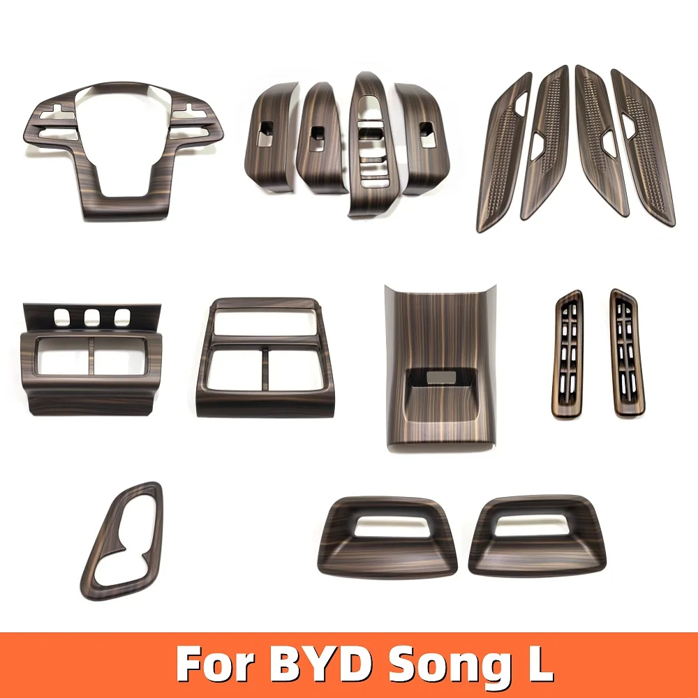 

For BYD Song L 2024 2025 Wood Grain Trim Gear Shift Water Cup Panel Air Conditioning Vents Steering Wheel interior Accessories