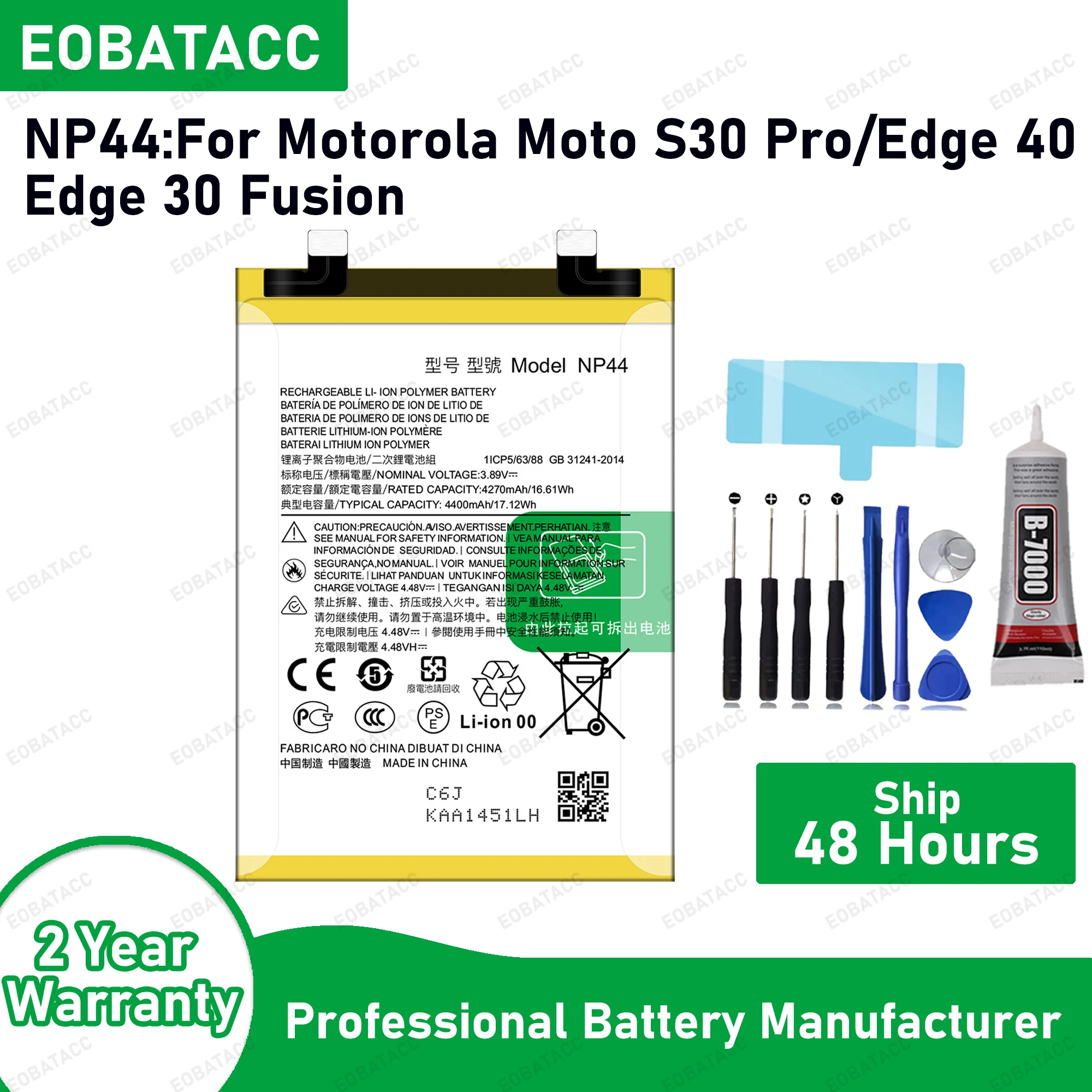 

100% New High Quanlity Battery NP44 For Motorola Moto S30 Pro/ Edge 30 Fusion /Edge 40 /XT2243-1 Battery +Tools