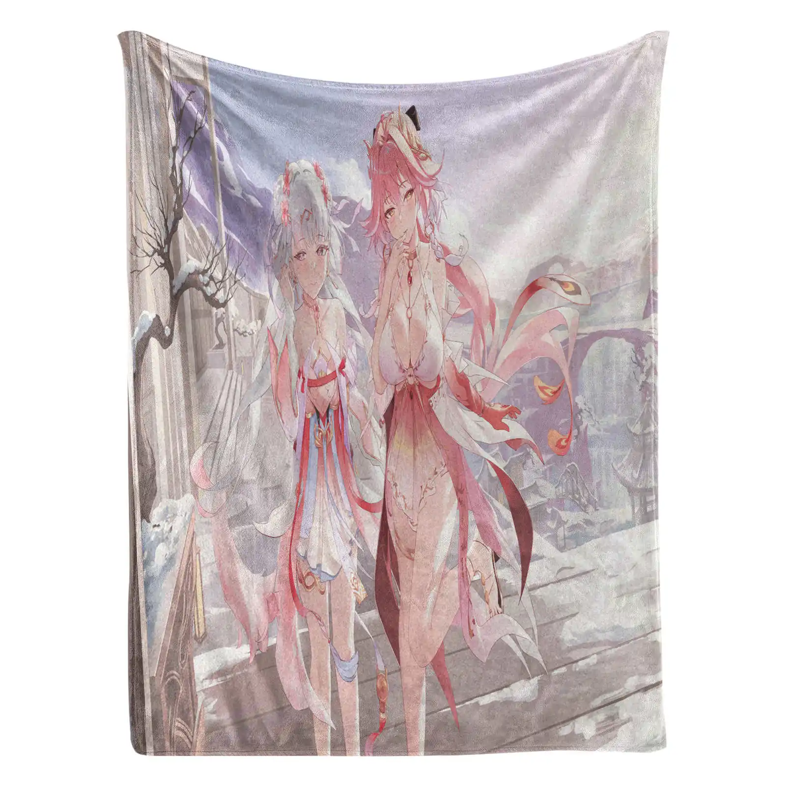 Genshin Impact Yae Miko Soft Flannel Sofa Adult Blanket Portable Office Lunch Break Blanket 4