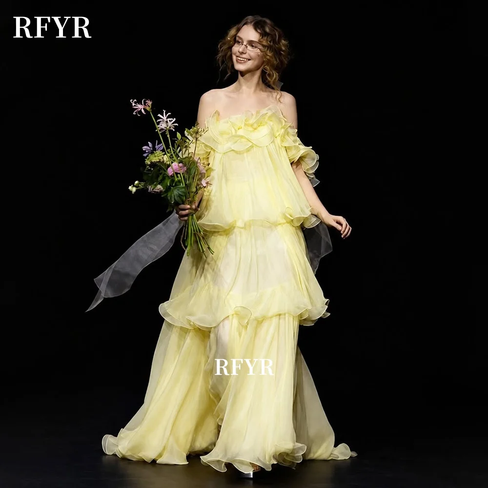 RFYR Yellow Party Dress with Layers A Line Evening Dress with Ruffles Off Shoulder Evening Dress for Princess Customized