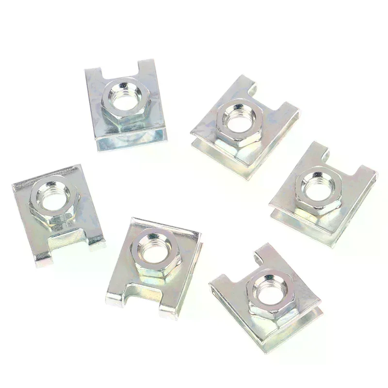 10pcs Automotive Car License Plate Fasteners 6mm Screw Rivet Fixed Retaining Clips Metal M6 Nut U-Type Gasket