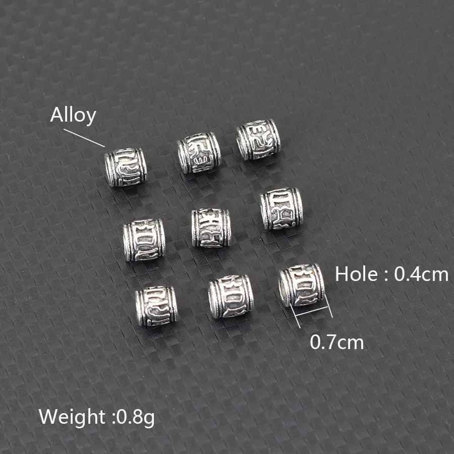 Economical 10Pcs/Pack Rune Mantra Alloy Beads For Jewelry Making Retro Silver Color Charm DIY Bracelet Necklace Armbandjes Maken