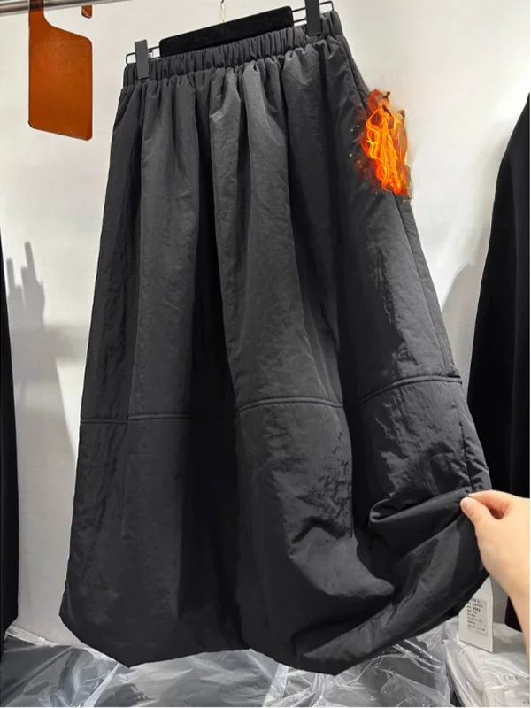 

Теплая однотонная хлопковая юбка для больших размеров для женщин, осень-зима, новый Sle, простой вариант, всепогодный, с высокой талией, трапециевидной формы...