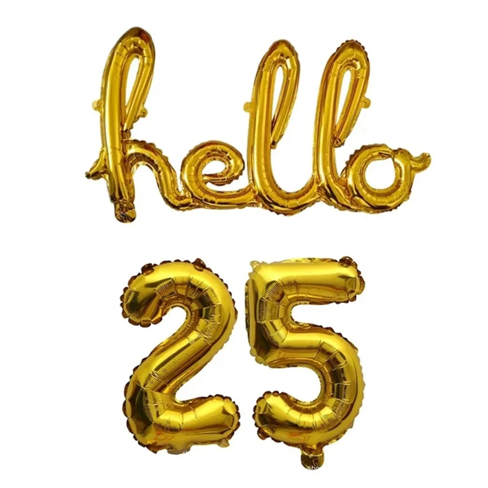 16inch Rold Gold Silver Hello Foil Balloon Number Balloon Birthday 18 21 25 30 40 50 Years Old Aldult Birthday Party Decoration