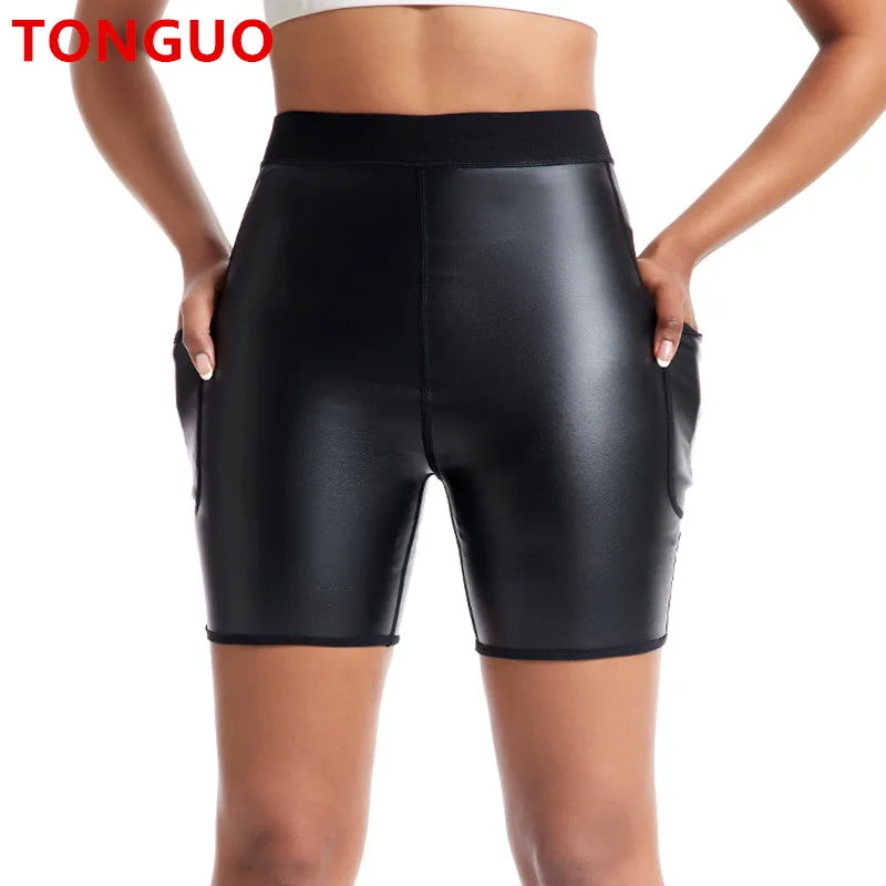 

New Supersize Body Shaper Faux Leather Leggings for Women High Waisted Pleather Pants Stretch Tights Slim Shapewear with Pockets