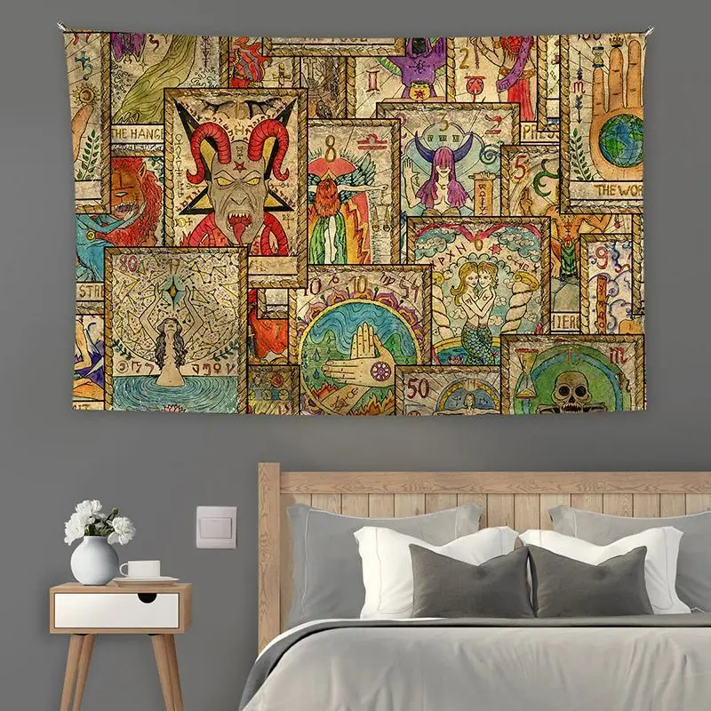 VIKAMA Mandala Floral Aesthetic Wandteppich Boho Vintage Patchwork Wandbehang Indie Wohnheim Schlafzimmer Wohnzimmer Polyesterstoff