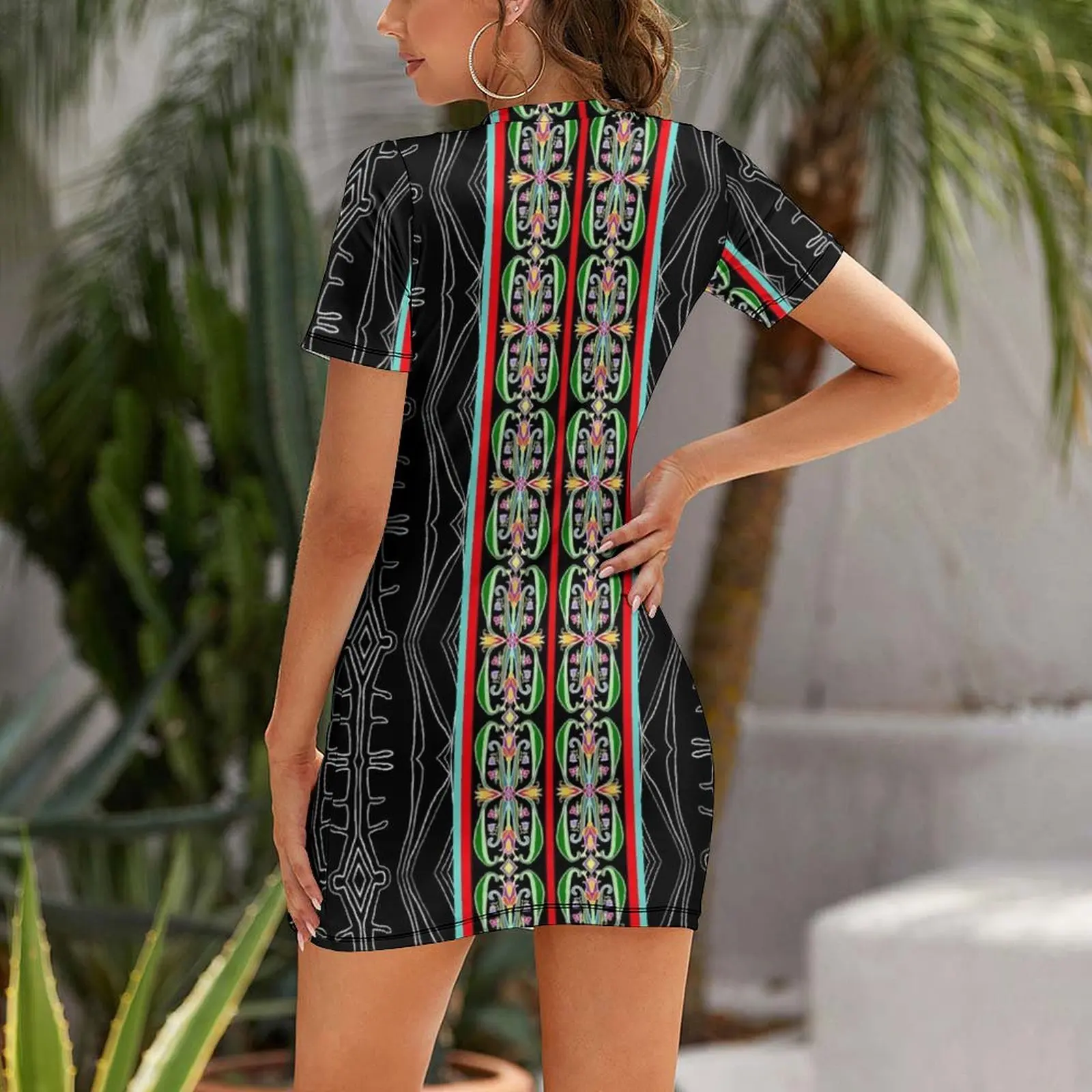 Anishinaabe Floral Ribbonwork Strip on Black Abstract Short-Sleeved Dress summer clothes Dress