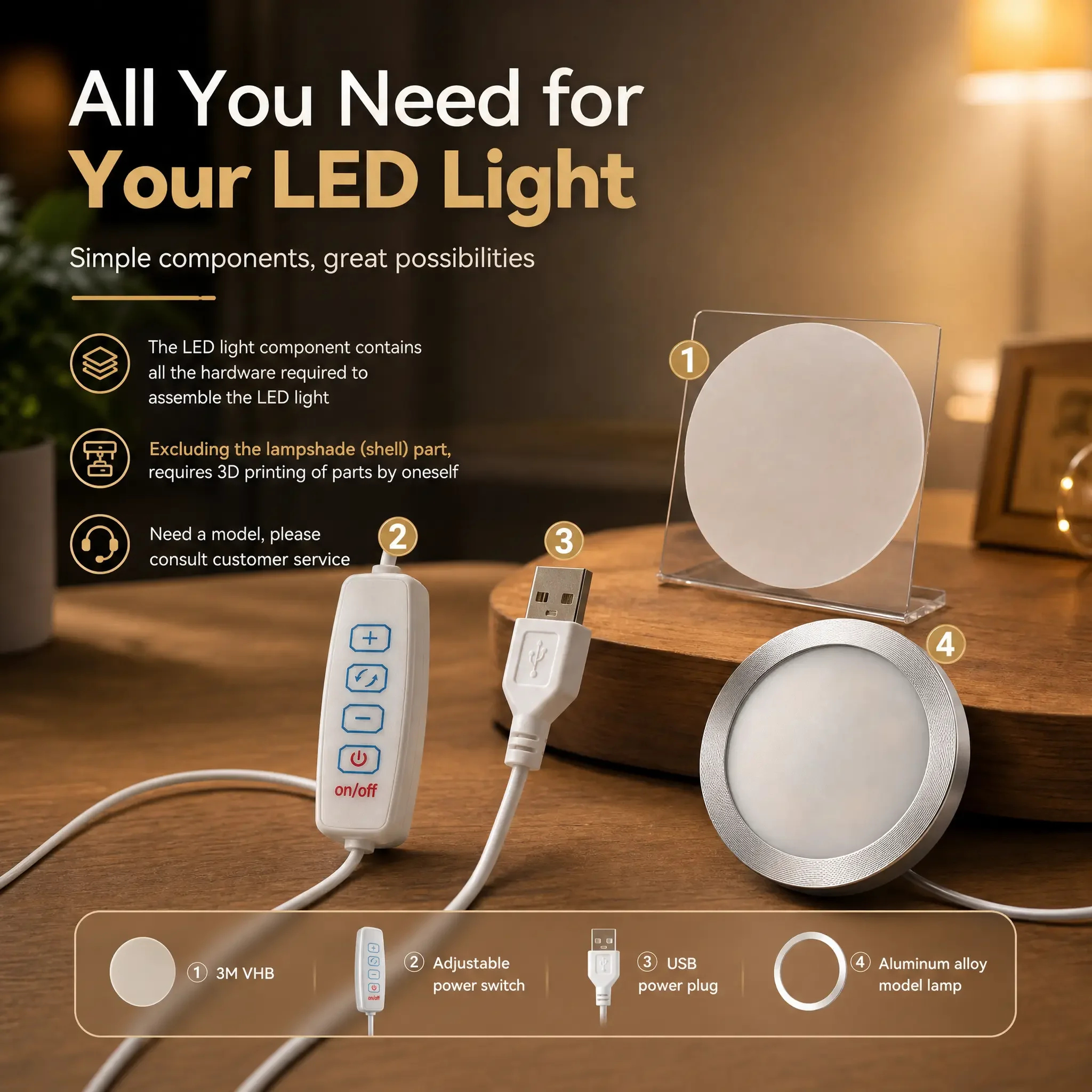 Zestaw regulowanego oświetlenia LED Bambu Lab, elementy oświetleniowe Bambulab, zestaw oświetleniowy 001, części oświetleniowe LED, model DIY, akcesoria do drukarek 3D — zdjęcie produktu 4