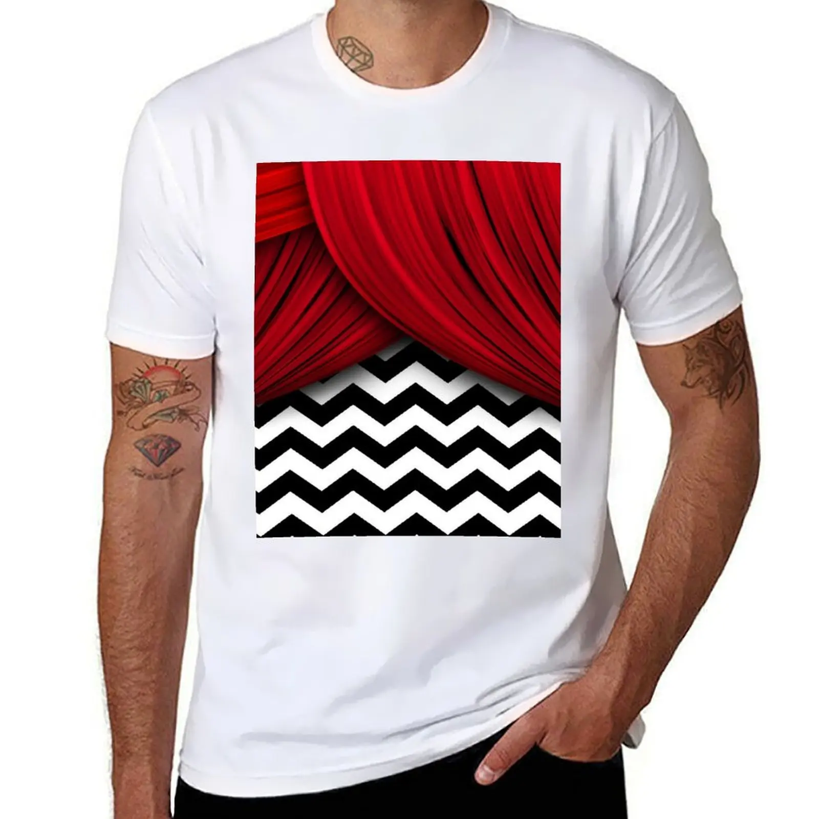 

Twin Peaks Red Curtains Black and White Chevron T-Shirt t shirt man casual t shirts for man graphic tees T-Shirt